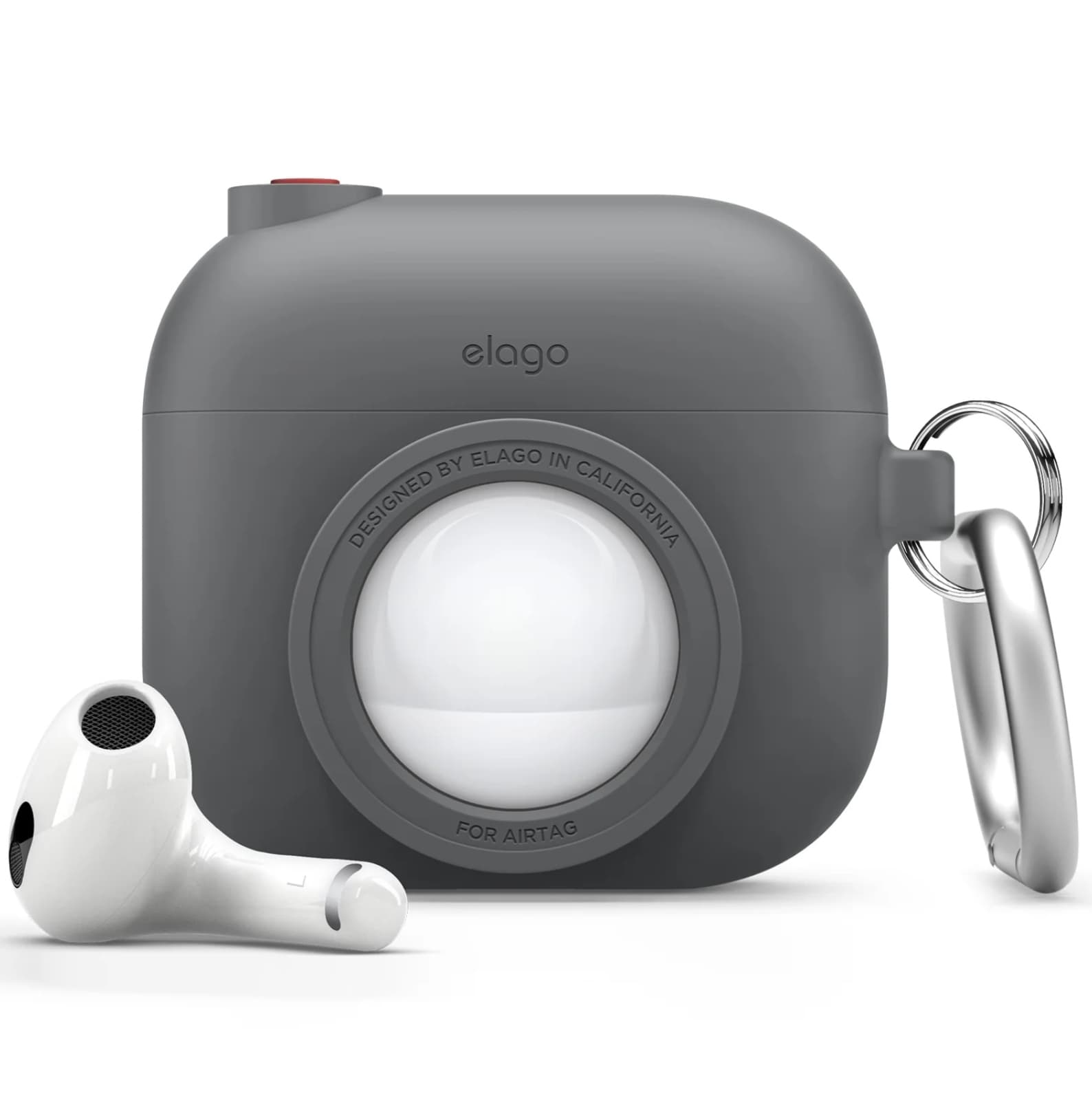 Силиконов калъф (с място за AirTag) с карабинер за Apple AirPods 3 - Elago AirPods 3 Snapshot Silicone Case (тъмносив)