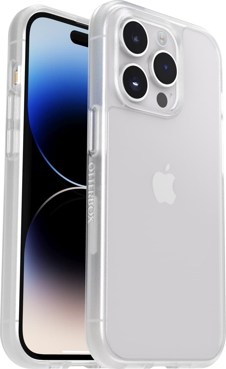 Хибриден удароустойчив калъф и калено стъклено защитно покритие за iPhone 14 Pro (прозрачен) - Otterbox React Stardust Case + Trusted Glass
