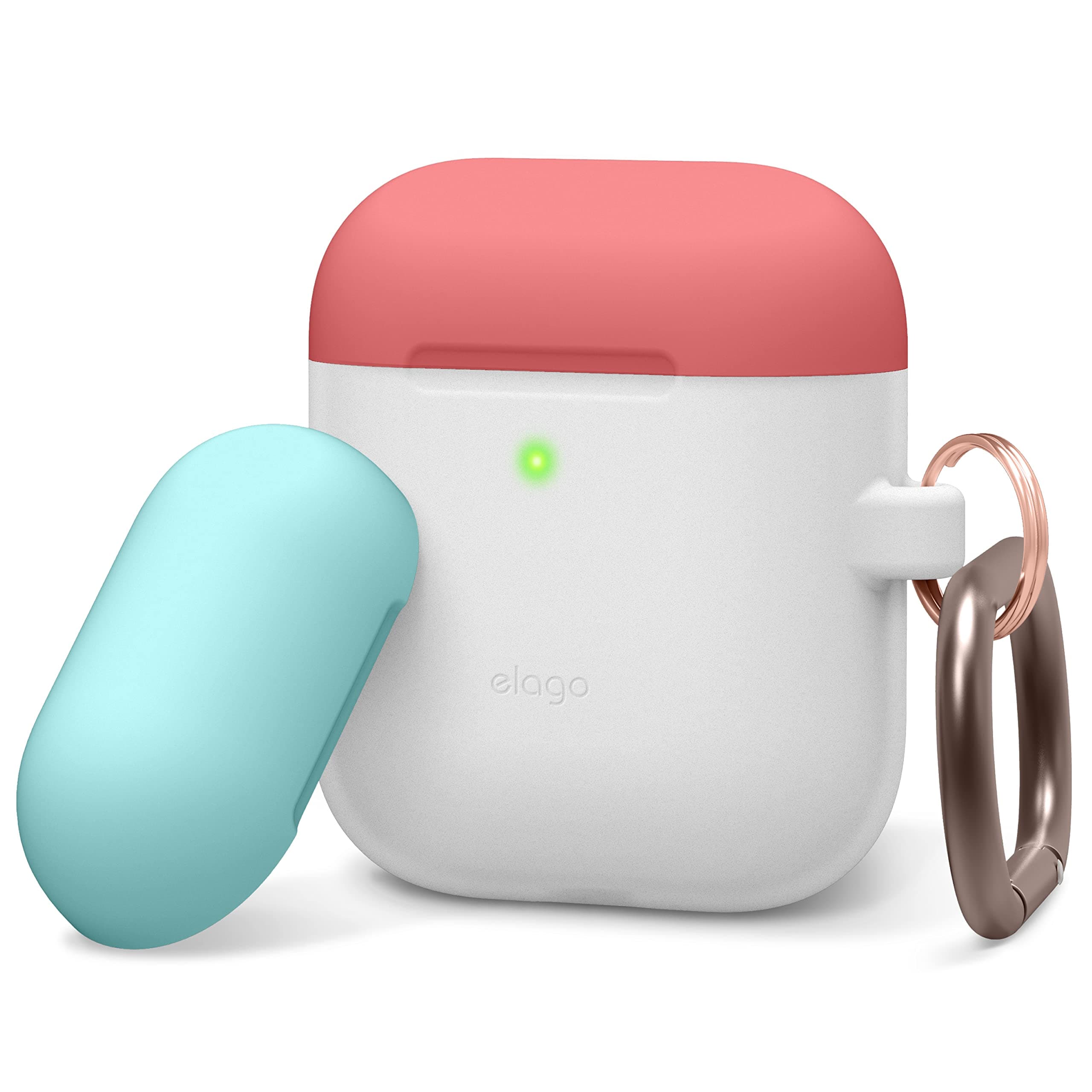 Калъф за слушалки Elago Duo Hang Silicone Case EAPDH-LUBL-IROCBL, за Apple AirPods, силиконов, бял-фосфоресциращ