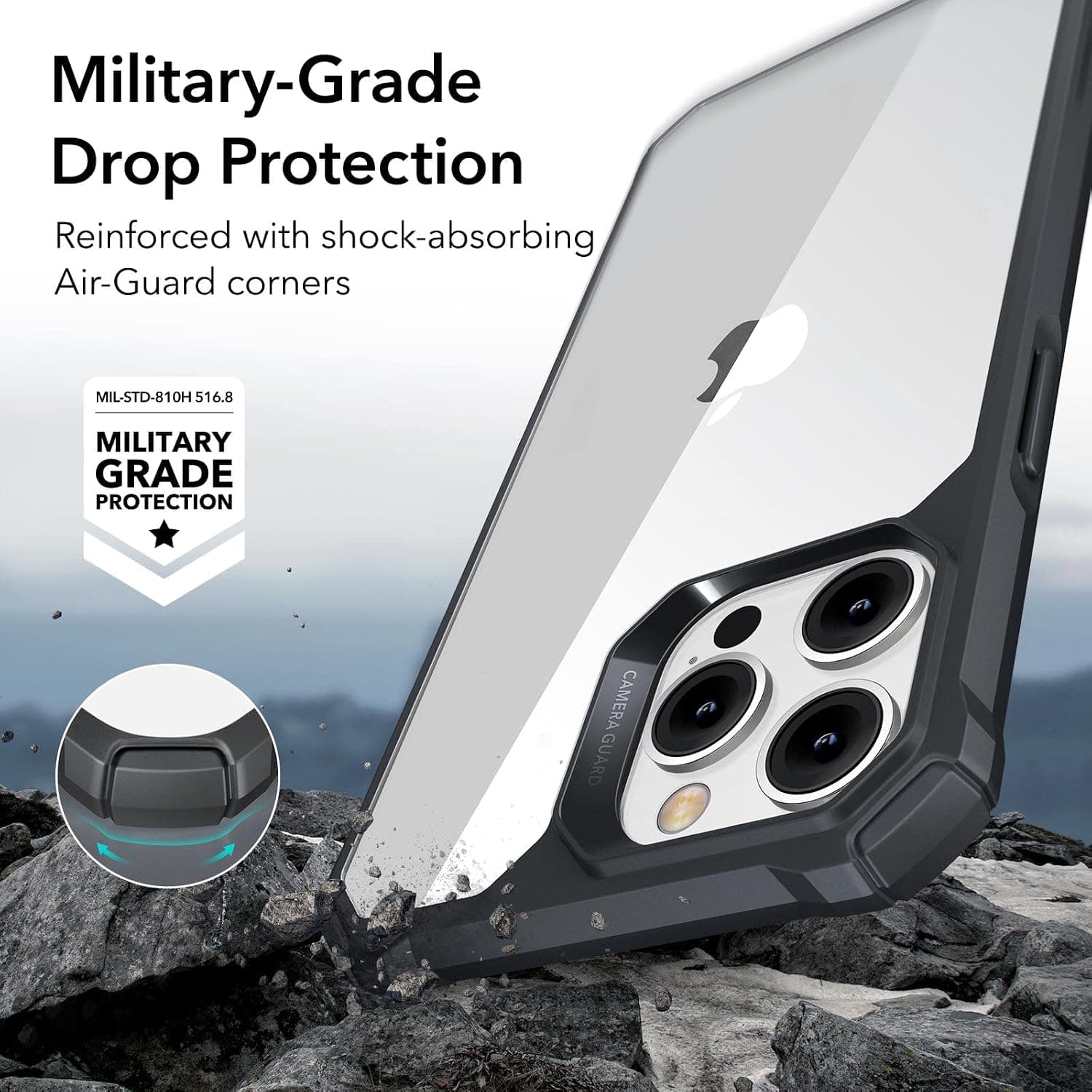 Хибриден удароустойчив кейс за iPhone 14 Pro - ESR Air Armor Case (черен-прозрачен)