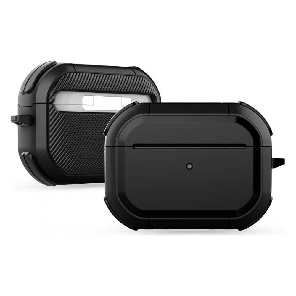 Хибриден удароустойчив кейс с карабинер за Apple Airpods Pro, Airpods Pro 2 - Tech-Protect Rough Hybrid Case (черен)