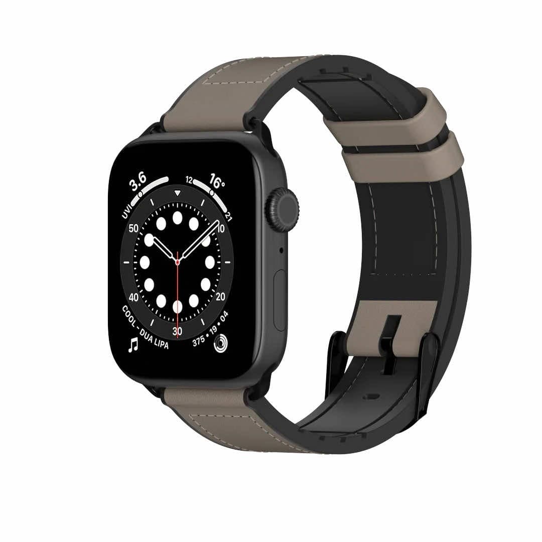 Хибридна (естествена кожа и силикон) каишка за Apple Watch 42мм, 44мм, 45мм, Ultra 49мм - SwitchEasy Hybrid Silicone-Leather Watch Band (сив)