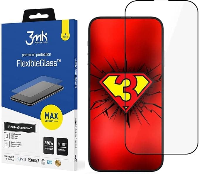 Хибридно стъклено защитно покритие за дисплея на iPhone 14 Pro - 3mk FlexibleGlass Max Screen Protector (черен-прозрачен)