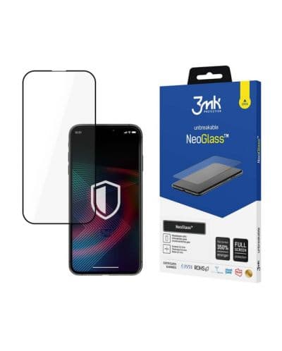 Хибридно стъклено защитно покритие за дисплея на iPhone 14 - 3mk NeoGlass Screen Protector (черен-прозрачен)