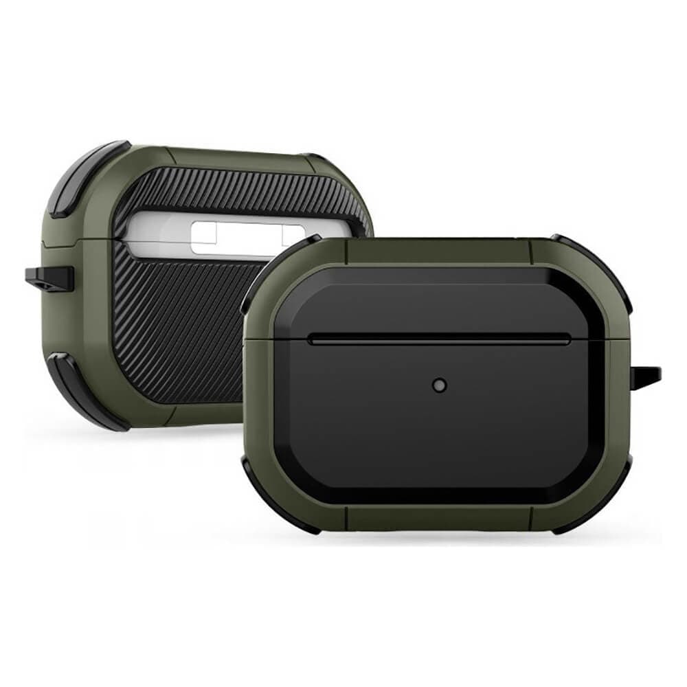 Хибриден удароустойчив кейс с карабинер за Apple Airpods Pro, Airpods Pro 2 - Tech-Protect Rough Hybrid Case (зелен)