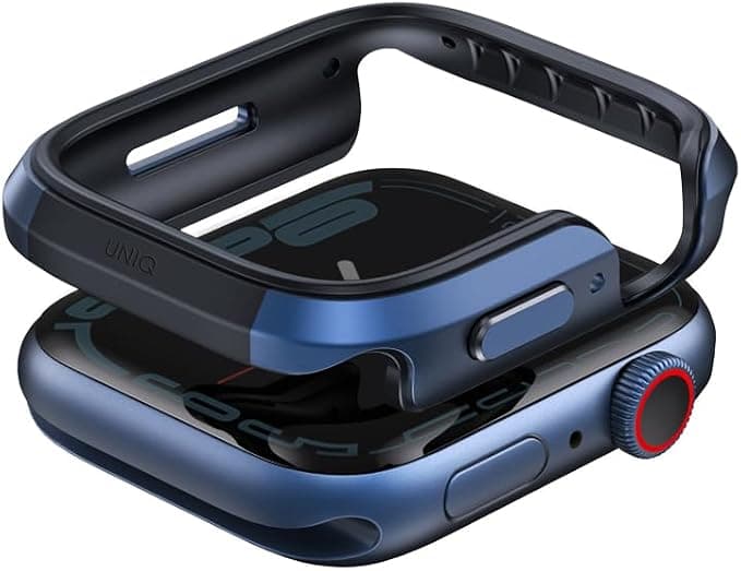 Удароустойчив хибриден кейс за Apple Watch 45мм, 44мм - Uniq Valencia Reinforced Aluminium Protective Case (син)