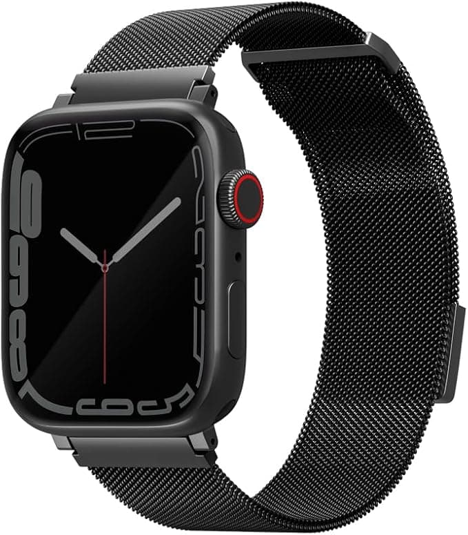 Стоманена, неръждаема каишка за Apple Watch 42мм, 44мм, 45мм, Ultra, Ultra 2, Ultra 3 49мм - Uniq Dante Milanese Magnetic Stainless Steel Band (тъмносив)