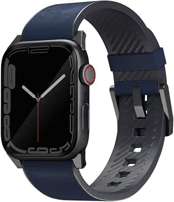 Хибридна (естествена кожа и силикон) каишка за Apple Watch 42мм, 44мм, 45мм, Ultra, Ultra 2 49мм - Uniq Straden Leather Hybrid Strap (син)