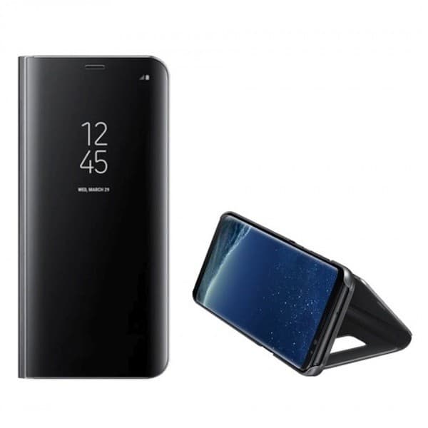 Кейс с поставка, през който виждате информация от дисплея за Samsung Galaxy A21s - Clear View Stand Cover (черен)