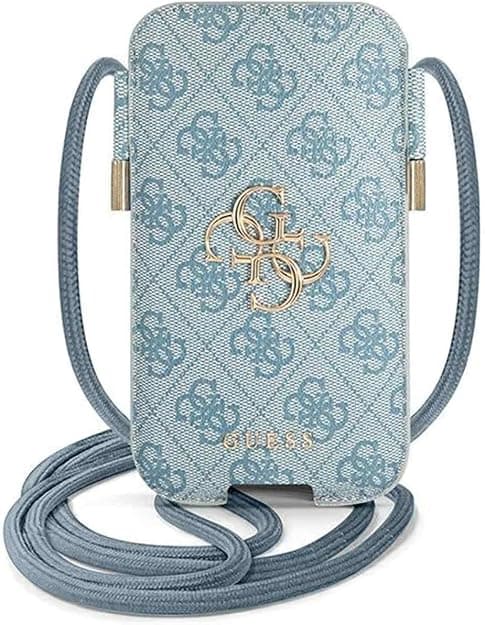 Кожен калъф с връзка за мобилни телефони (син) - Guess Pouch 4G Metal Logo L
