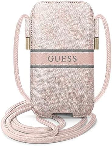 Кожен калъф с връзка за мобилни телефони (розов) - Guess Pouch 4G Printed Stripe L