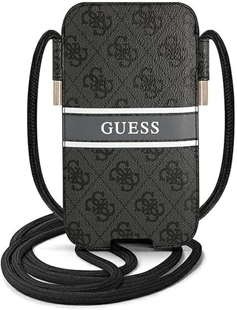 Кожен калъф с връзка за мобилни телефони (тъмносив) - Guess Pouch 4G Printed Stripe L