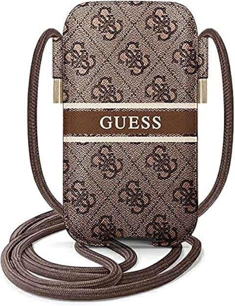 Кожен калъф с връзка за мобилни телефони (кафяв) - Guess Pouch 4G Printed Stripe L