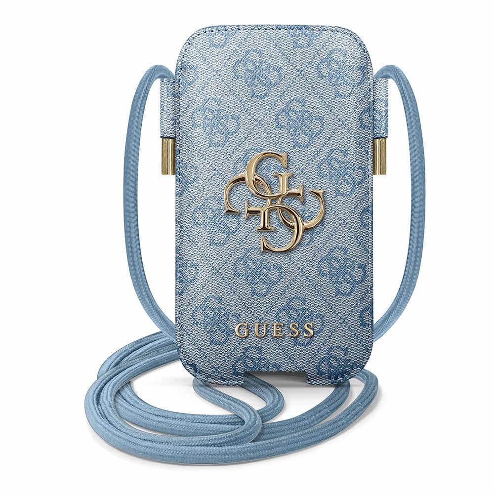 Кожен калъф с връзка за мобилни телефони (син) - Guess Pouch 4G Metal Logo S/M