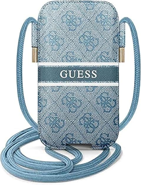 Кожен калъф с връзка за мобилни телефони (син) - Guess Pouch 4G Printed Stripe S/M