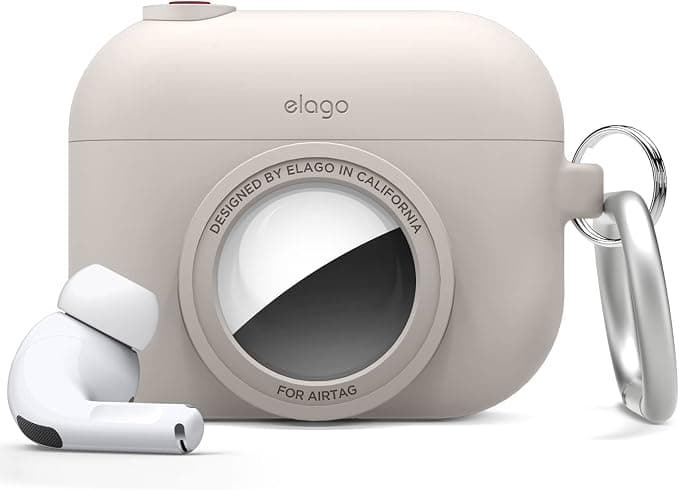 Силиконов калъф (с място за AirTag) с карабинер за Apple AirPods Pro - Elago AirPods Pro Snapshot Silicone Case (бежов)