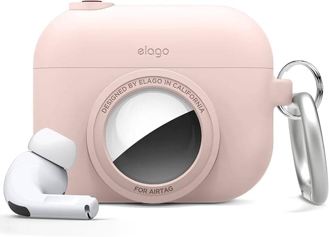 Силиконов калъф (с място за AirTag) с карабинер за Apple AirPods Pro - Elago AirPods Pro Snapshot Silicone Case (розов)