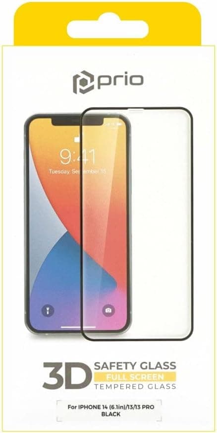Калено стъклено защитно покритие за дисплея на iPhone 14, iPhone 13, iPhone 13 Pro - Prio 3D Glass Full Screen Curved Tempered Glass (черен-прозрачен)