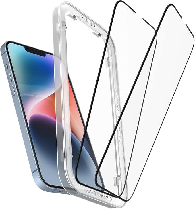 2 броя калени стъклени защитни покрития за целия дисплей на iPhone 14 Plus, iPhone 13 Pro Max - Spigen Glass.Tr Align Master Full Cover Tempered Glass 2 Pack (черен-прозрачен)