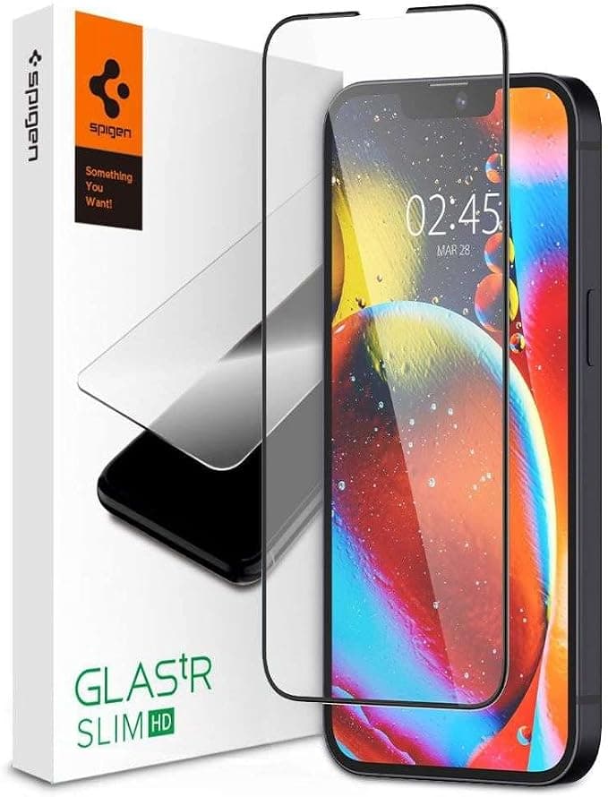 Калено стъклено защитно покритие за дисплея на iPhone 14 Plus, iPhone 13 Pro Max - Spigen Glass.Tr Slim Full Cover Tempered Glass (черен-прозрачен)
