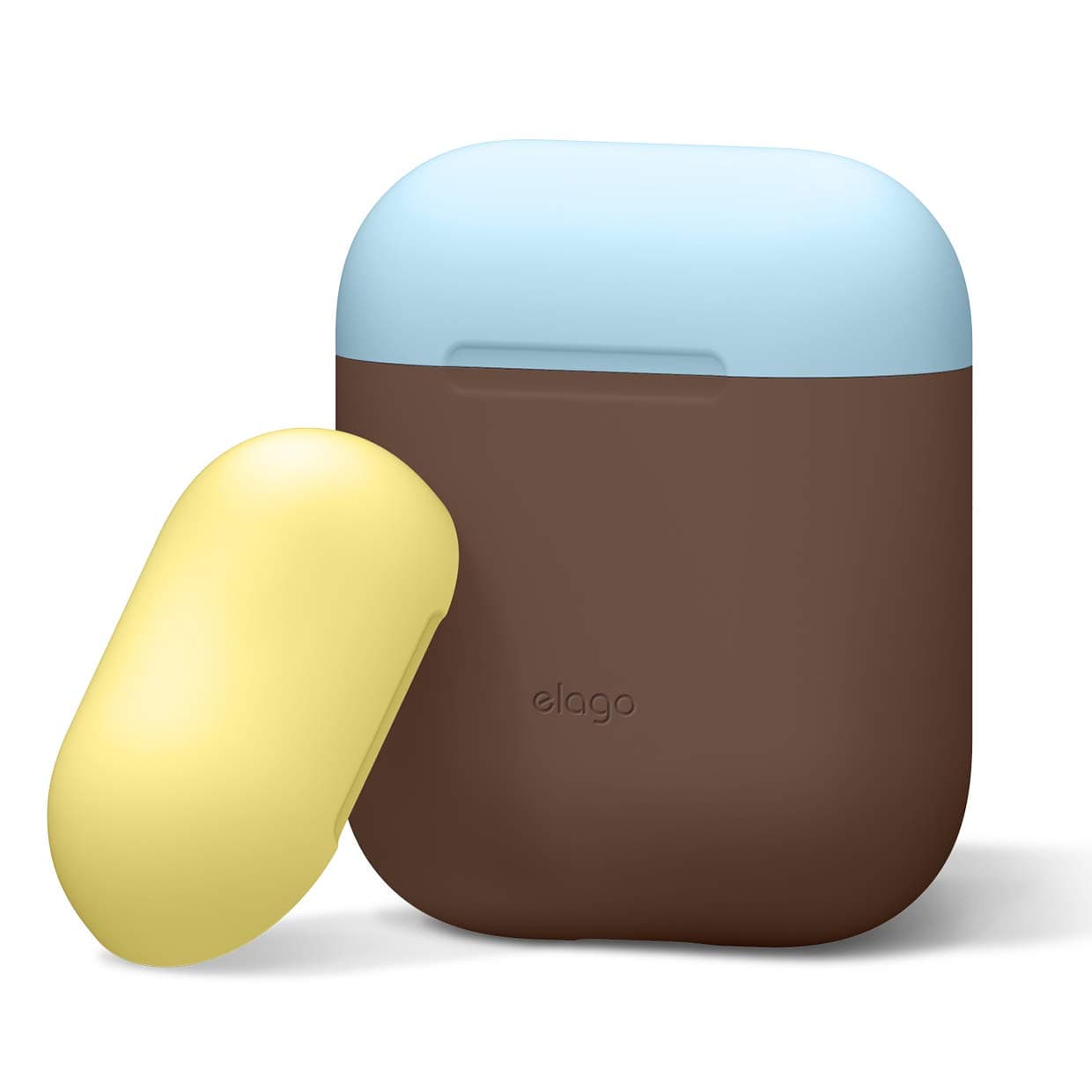 Калъф за слушалки Elago Duo Silicone Case EAPDO-DBR-YEPBL, за Apple AirPods, силиконов, кафяв