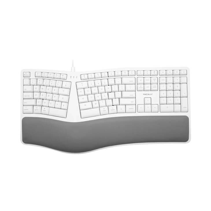 Жична ергономична клавиатура за Mac и PC (бял) - Macally Ergonomic Keyboard with Palm Rest UK