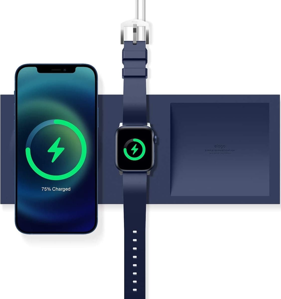 Силиконова поставка за зареждане на iPhone и Apple Watch чрез поставяне на Apple MagSafe Charger и Apple Watch кабел - Elago Charging Tray Duo for MagSafe & Apple Watch Charger (тъмносин)