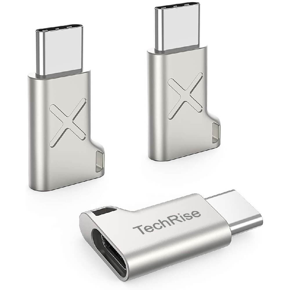 3 броя адаптер от microUSB женско към USB-C мъжко за мобилни устройства с USB-C порт - TechRise CTM05320DA02 USB-C to MicroUSB Adapter (златист)