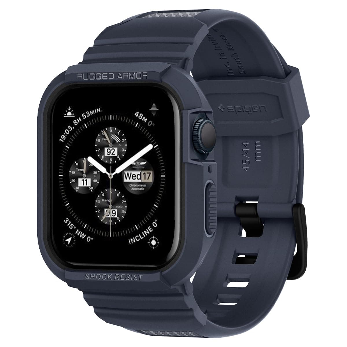 Удароустойчив TPU кейс с вградена каишка за Apple Watch 44мм, 45мм - Spigen Rugged Armor Case Pro (тъмносив)