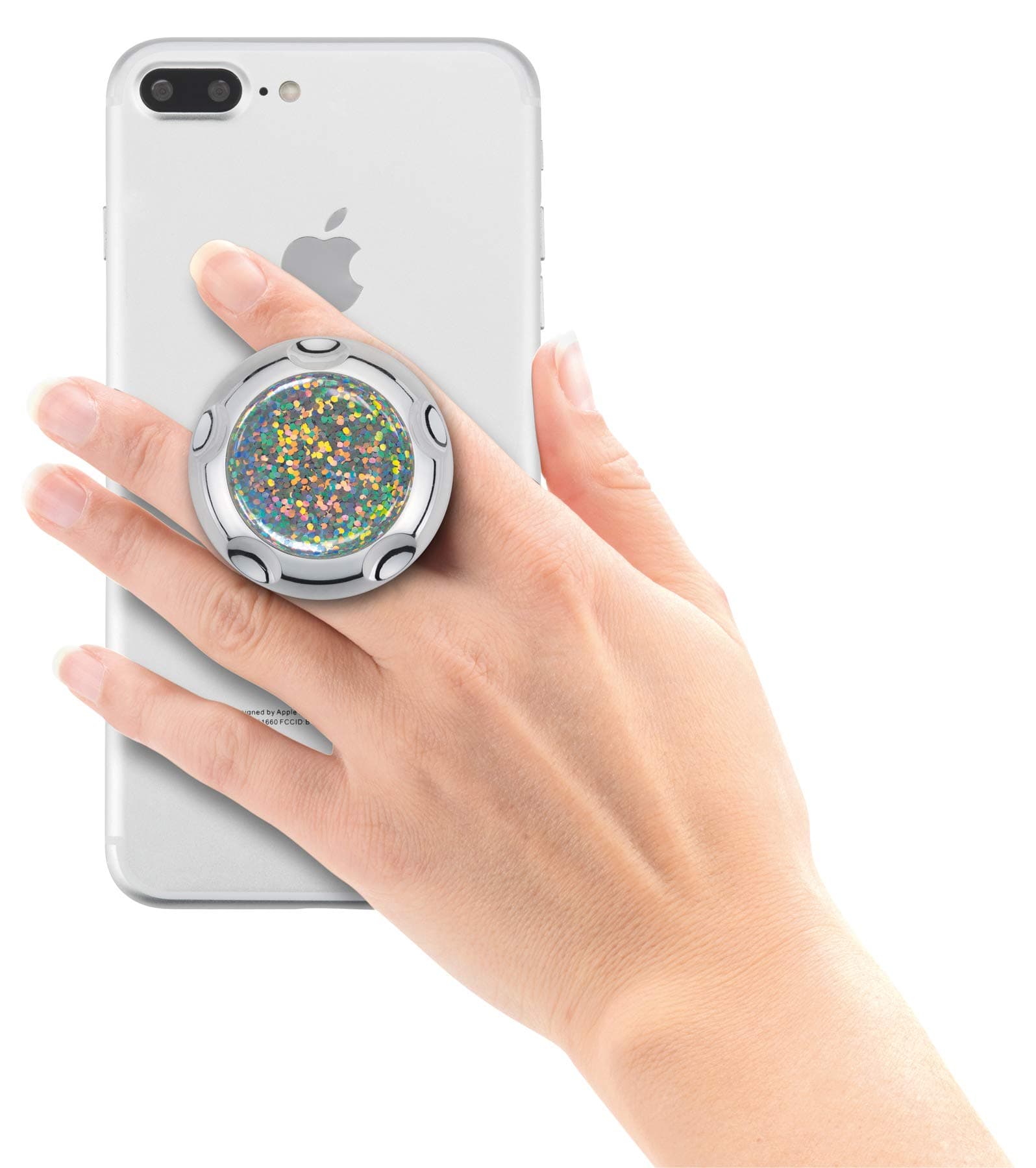 Поставка и аксесоар против изпускане на вашия смартфон - Jumpop Glamour Silver Glitter Smartphone-Fingerholder (сребрист-гланц)