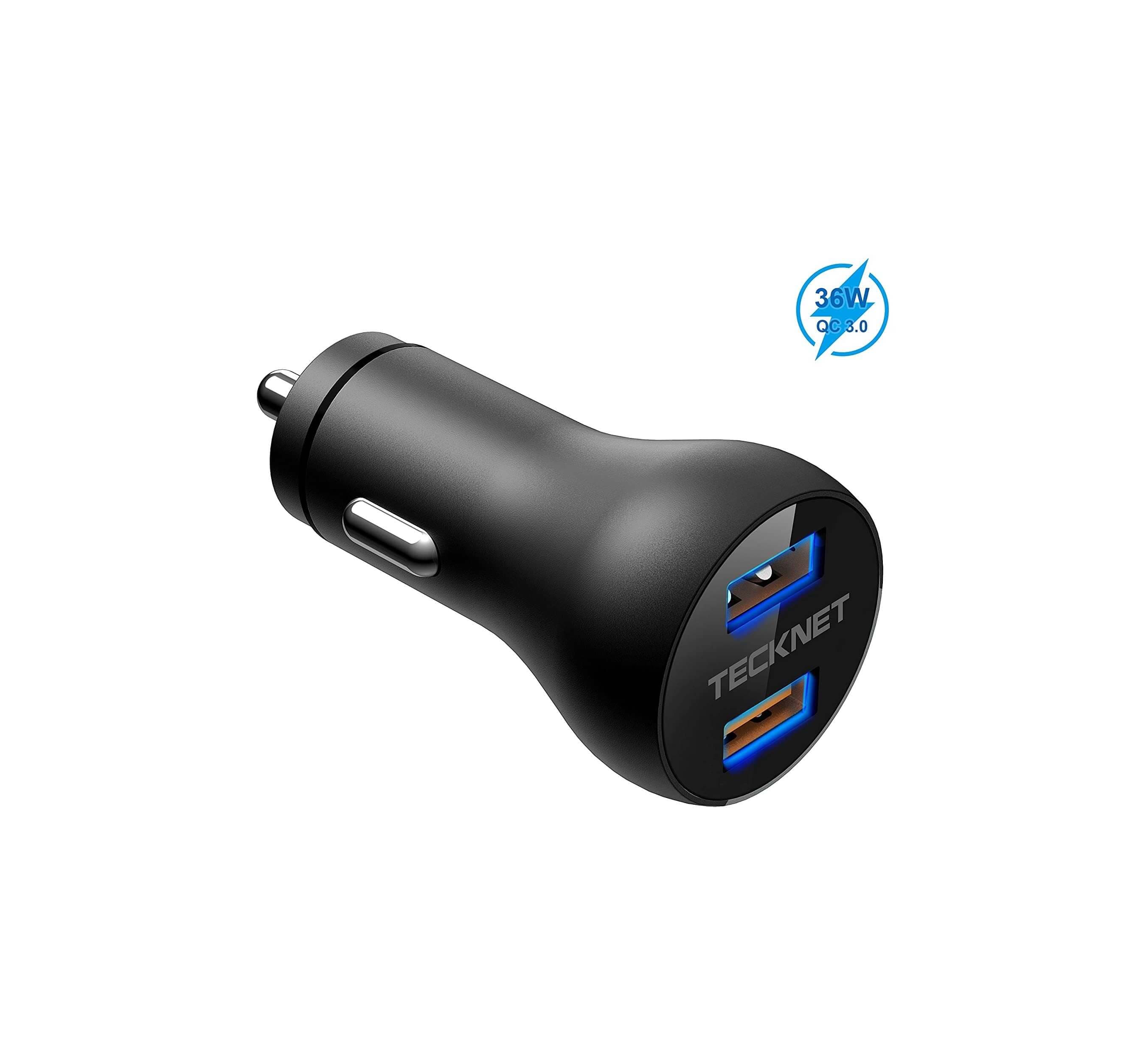 Зарядно за кола с два USB изхода и технология за бързо зареждане - TeckNet Quick Charge 3.0 Car Charger ECC01215BA01 (черен)