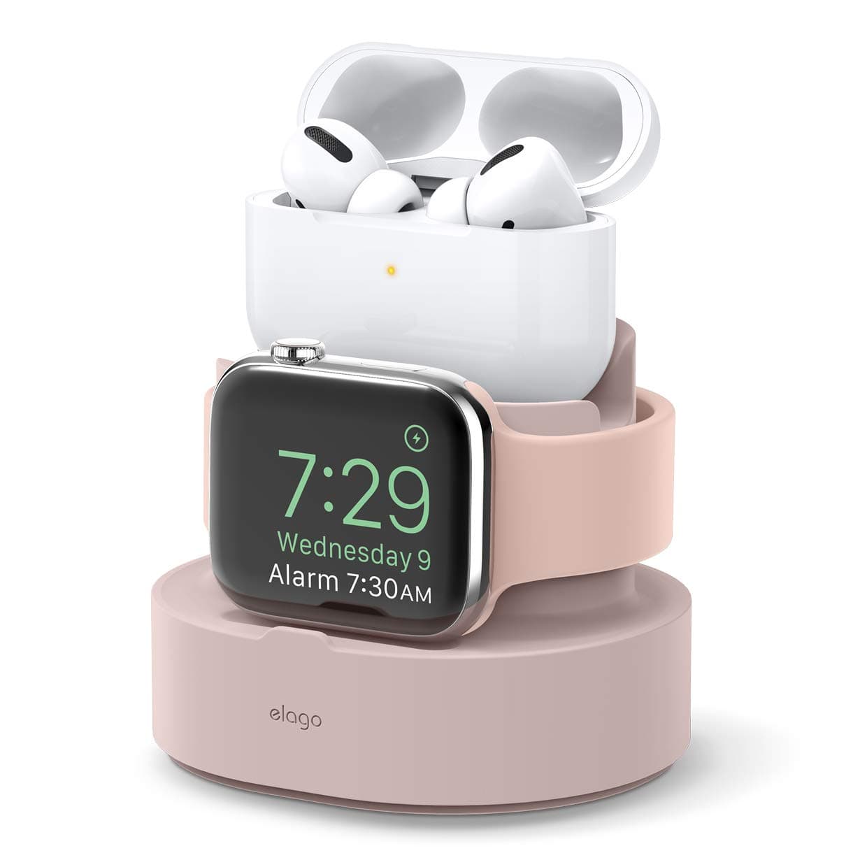 Силиконова поставка за зареждане на iPhone, Apple Watch и Apple AirPods Pro - Elago Duo Charging Hub Pro (розова)