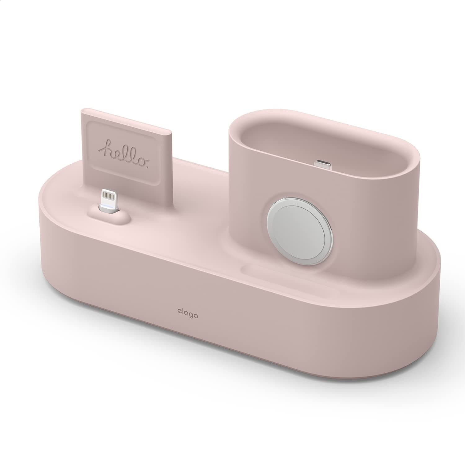 Силиконова поставка за зареждане на iPhone, Apple Watch и Apple AirPods Pro - Elago Trio Charging Hub Pro (розова)
