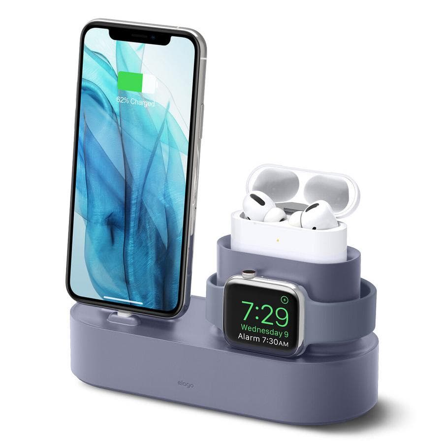 Силиконова поставка за зареждане на iPhone, Apple Watch и Apple AirPods Pro - Elago Trio Charging Hub Pro (лилава)