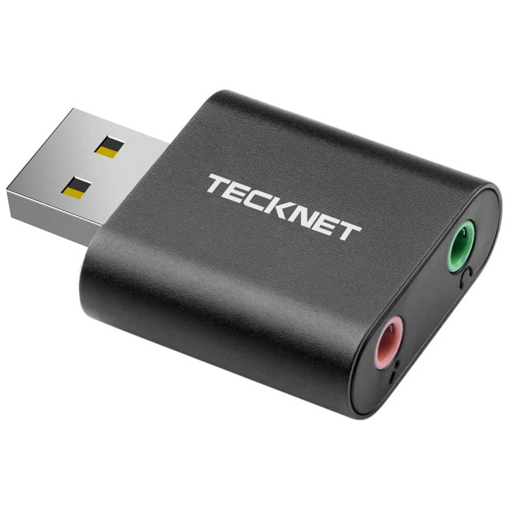 Аудио адаптер за компютри - TeckNet UA110 v2 Aluminum USB External Stereo Sound Adapter (черен)