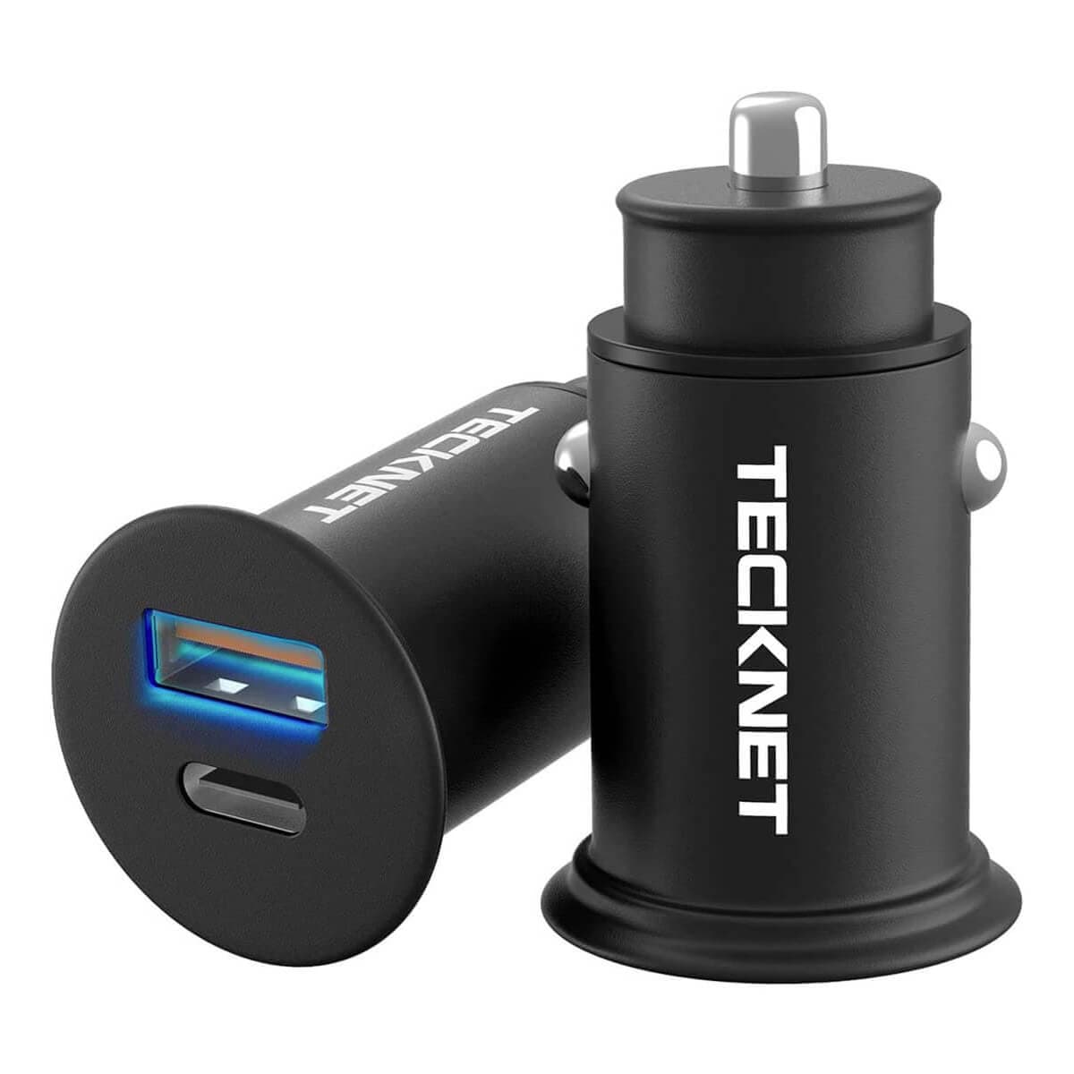 Зарядно за кола с бързо зареждане, USB-C и USB изходи за мобилни устройства - TeckNet ECC01003BA01 USB-C & USB-A 30W Car Charger (черен)