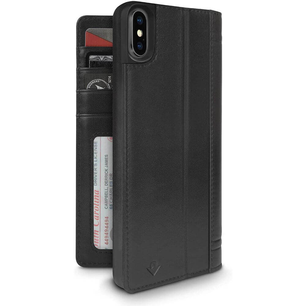 Луксозен кожен калъф тип портфейл за iPhone XS Max - TwelveSouth Journal (черен)