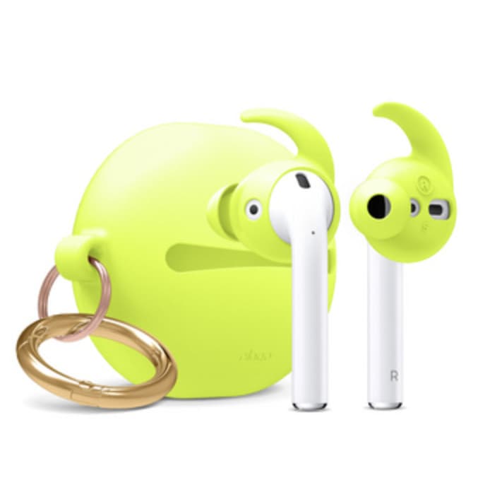 Силиконов калъф с карабинер и силиконови накрайници за Apple Airpods и Apple Airpods 2 - Elago Airpods Hook Cover with Carrying Pouch Case (зелен-фосфор)