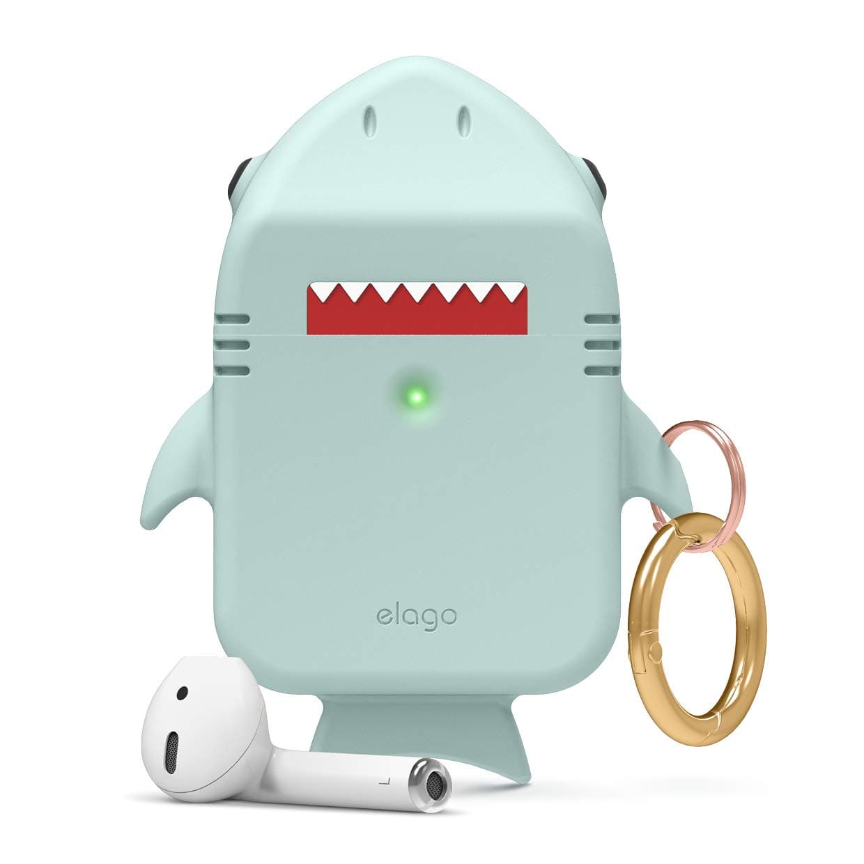 Силиконов калъф с карабинер за Apple Airpods и Apple Airpods 2 - Elago Airpods Shark Design Silicone Case (зелен)