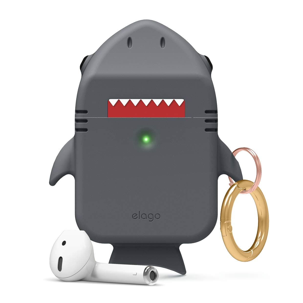 Силиконов калъф с карабинер за Apple Airpods и Apple Airpods 2 - Elago Airpods Shark Design Silicone Case (сив)