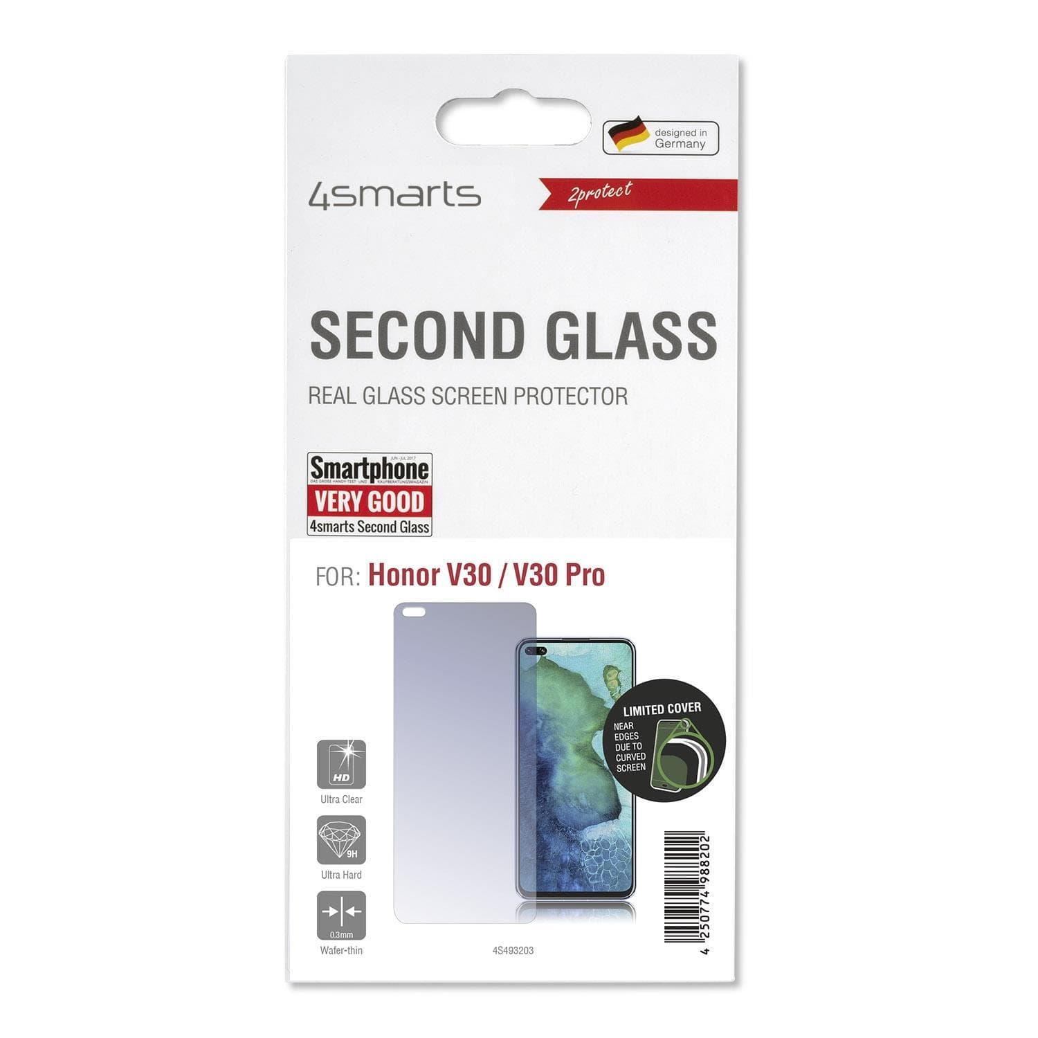 Калено стъклено защитно покритие за дисплея на Honor V30, V30 Pro - 4smarts Second Glass 2D Limited Cover (прозрачен)