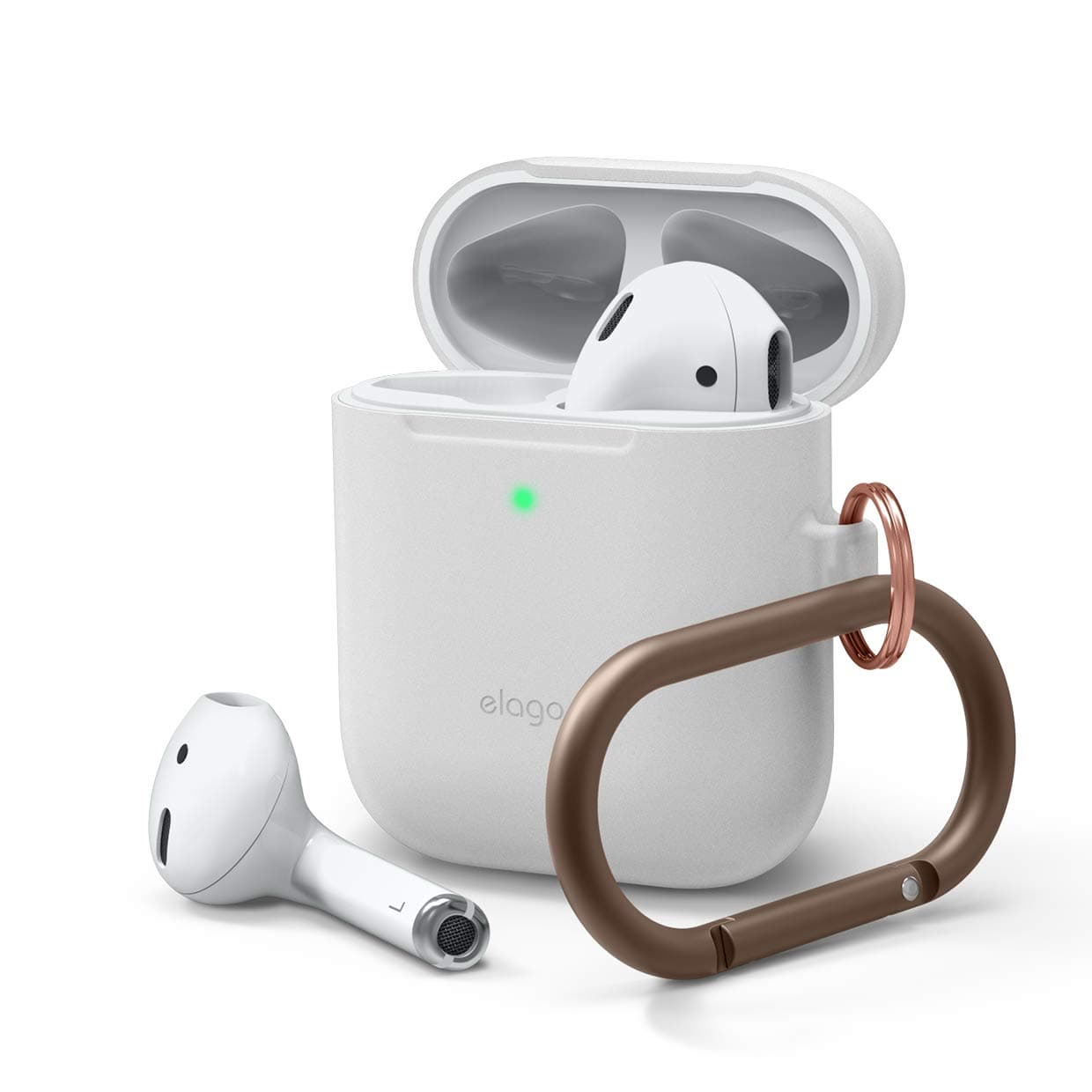 Тънък силиконов калъф с карабинер за Apple Airpods и Apple Airpods 2 with Wireless Charging Case (бял-фосфор) - Elago Airpods Skinny Silicone Hang Case
