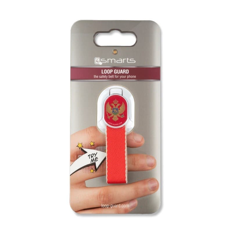 Каишка за задържане за смартфони с черногорското знаме - 4smarts Loop-Guard Country Montenegro (червен)