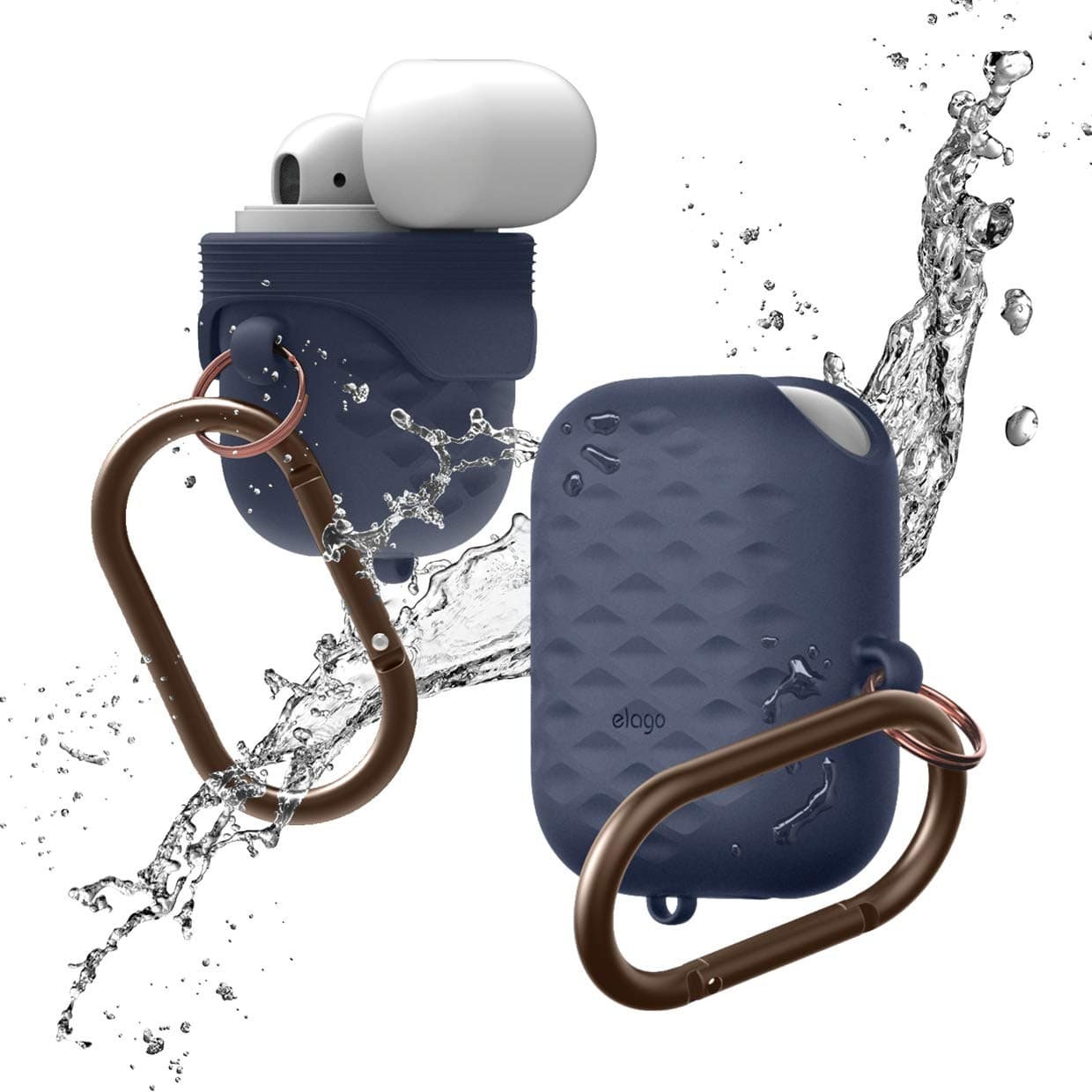 Водоустойчив силиконов калъф с карабинер за Apple Airpods - Elago Airpods Waterproof Active Hang Case (тъмносин)