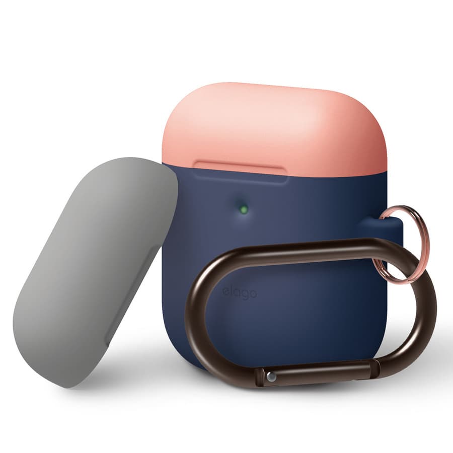 Силиконов калъф за Apple Airpods 2 with Wireless Charging Case - Elago Airpods Duo Hang Silicone Case (тъмносин-оранжев)