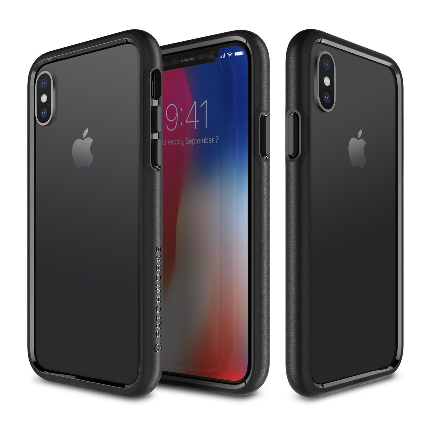 Удароустойчив хибриден бъмпер за iPhone XS, iPhone X (черен-бял) - Patchworks Level Silhouette