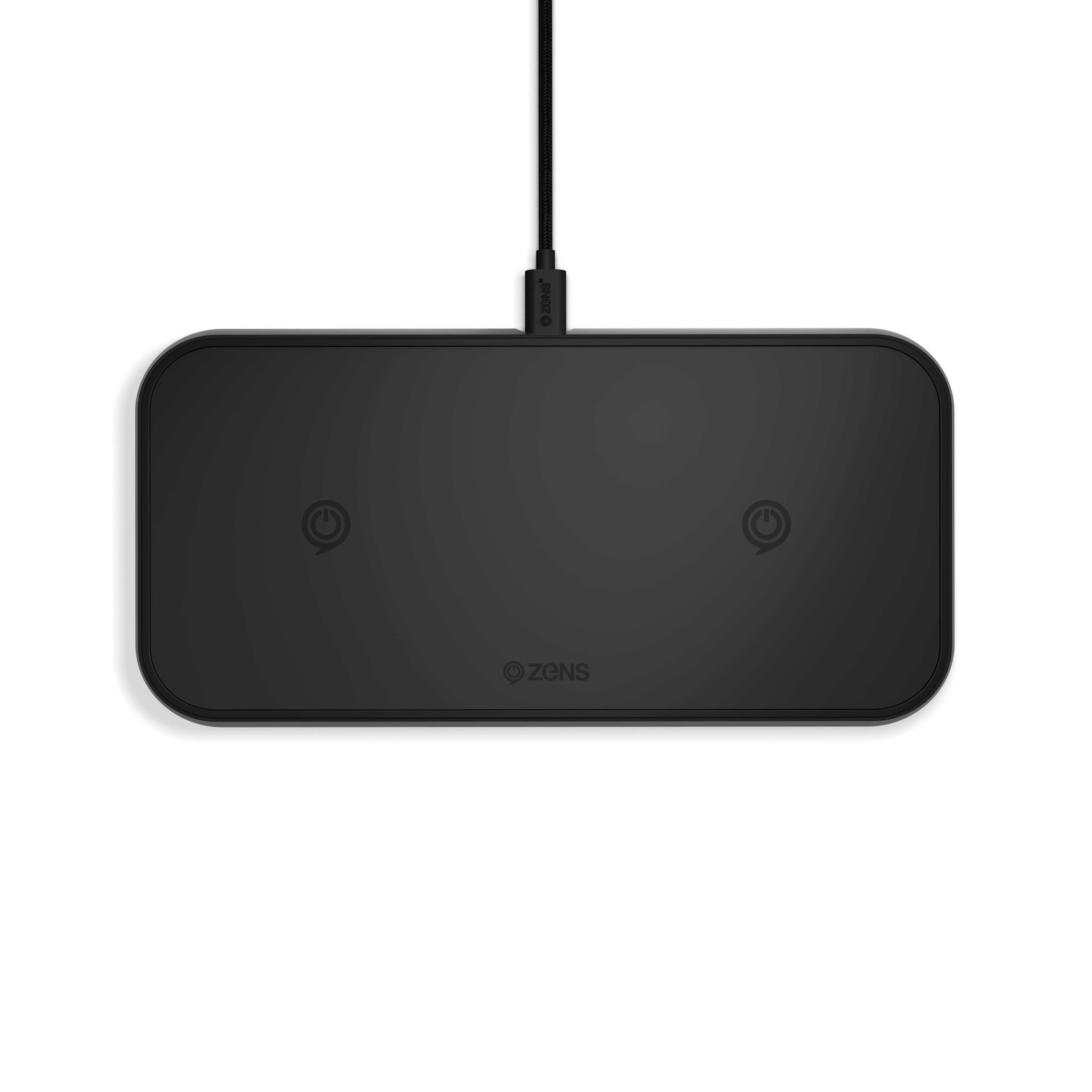 Двойна станция за безжично зареждане на Qi съвместими устройства - Zens Dual Wireless Charger Stand 10W with Power Supply ZEDC04B (черен)