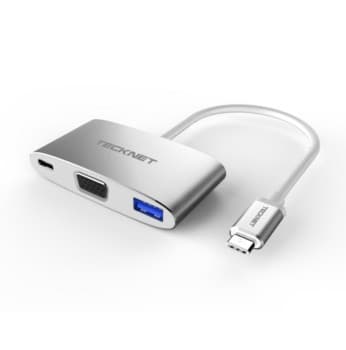 Адаптер за свързване от USB-C към VGA, USB-C и USB-A 3.0 - TeckNet TPD001 USB-C to VGA Multiport Adapter