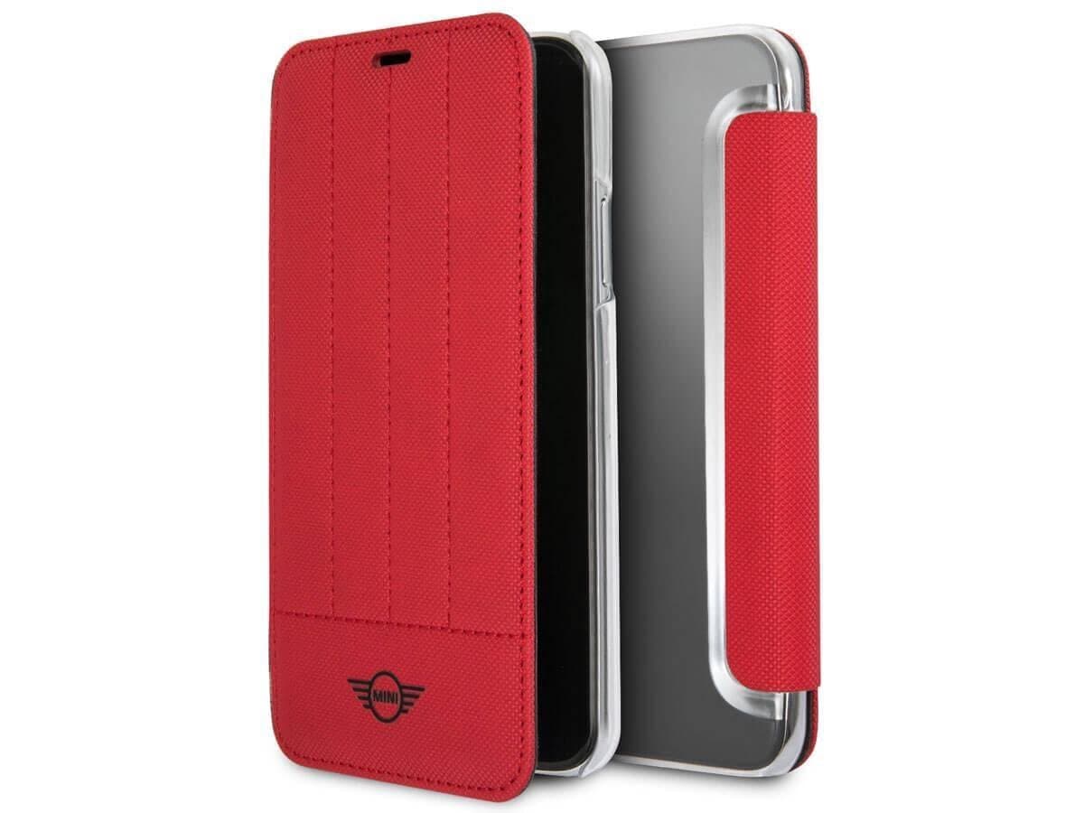 Кожен калъф, тип портфейл за iPhone XS, iPhone X - Mini Cooper Debossed Lines PU Leather Booktype Case (червен)