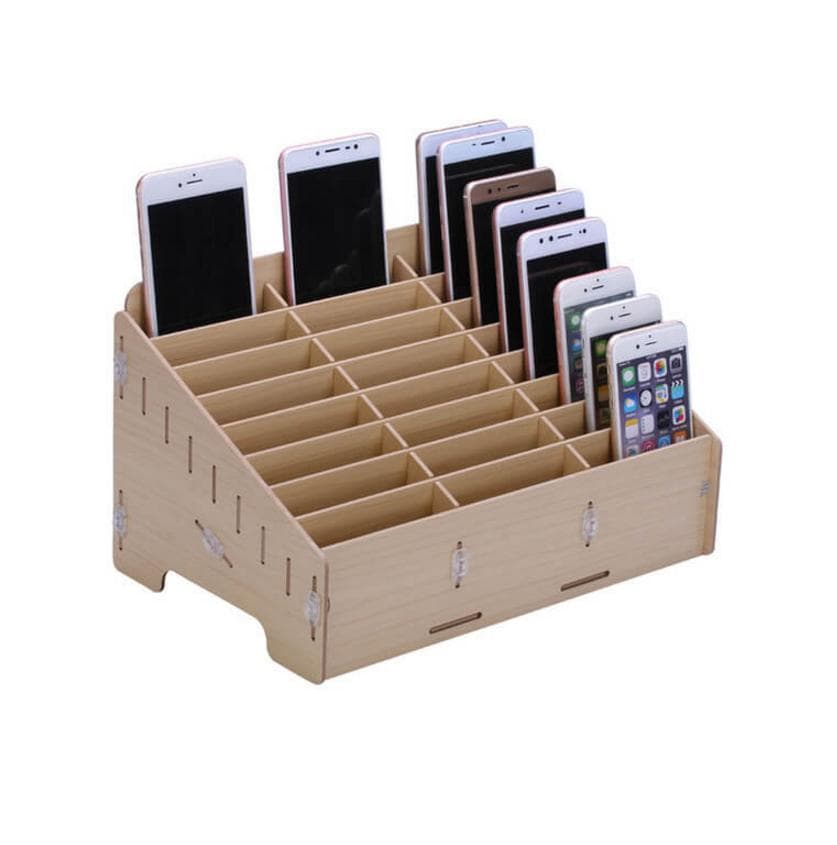 Дървена кутия с 24 слота за организиране на смартофни и части - Multifunctional Mobile Phone Repair Wooden Tool Box (кафяв)